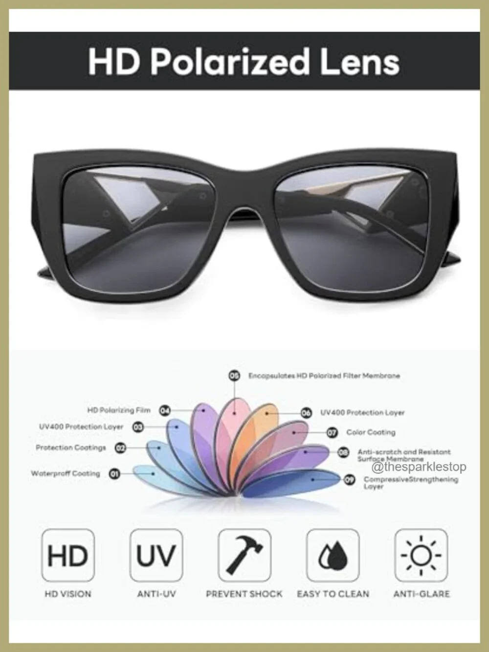 Oversized Square Polarized Sunglasses UV400 Women Retro Trendy Shades